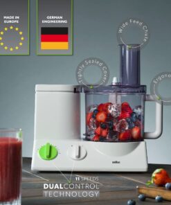 Braun FP3020 12 Cup Food Processor Ultra Quiet Powerful motor, includes 7 Attachment Blades + Chopper and Citrus Juicer , Made in Europe with German Engineering, White 27 61Kun dUZjL