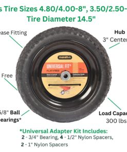 Universal Fit, Flat Free Wheelbarrow Tire and Wheel Assembly with Adapter Kit 33 61KyI7 CjjL