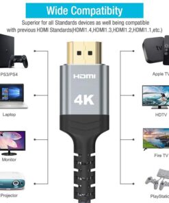 Highwings High-Speed 4K HDMI Cable 25 FT, 18Gbps 2.0 Braided HDMI Cord, 4K HDR,HDR10,HDCP 2.2,ARC,Video 4K Ultra HD,2160p,HD 1080p,3D, Compatible with Roku TV/HDTV/PS5/Blu-ray 25 feet 15 61Kyj82Le6L