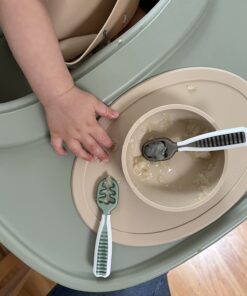 NumNum Baby Spoons Set, Pre-Spoon GOOtensils for Kids Aged 6+ Months - First Stage, Baby Led Weaning (BLW) Teething Spoon - Self Feeding, Silicone Toddler Food Utensils - 2 Spoons, Gray/Green Storm Gray/Glacier Green 36 61L A0gvluL