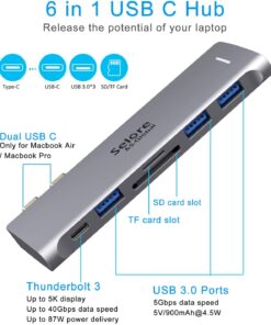 Alternative view of USB C Adapter for MacBook Pro/MacBook Air M1 M2 2021 2020 2019 2018 13" 15" 16", 6 in 1 USB-C Hub MacBook Pro Accessories with 3 USB 3.0 Ports,USB C to SD/TF Card Reader and 100W Thunderbolt 3 PD Port MacBook pro Adapter