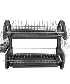Alternative view of Home Basics Plastic 2-Tier Dish Drainer Rack, Air Drying and Organizing Dishes, Side Mounted Cutlery Holder, Black