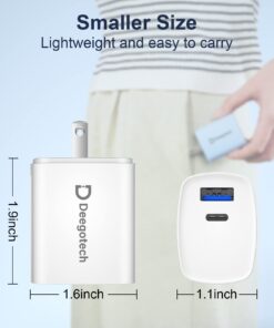 USB C Charger, Deegotech 20W PD iPhone Fast Charger, Dual Port Foldable Plug Type C Charger Compatible with iPhone 14/14 Pro/14 Pro max/13 Pro max/12/11/X/SE3, iPad Pro White 1Pack 25 61LASvLhugL