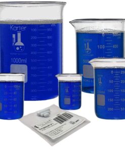 Glass Low Form Beaker Set with Magnetic Stir Bar Set, 5 Sizes - 50, 100, 250, 500, and 1L, 3.3 Borosilicate Glass, Karter Scientific 213A7 7 61LChVbzkwL