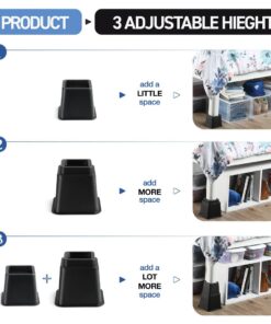 Adjustable Stackable Bed Frame Risers for Elevation & Under-Bed Storage - Heavy-Duty Furniture Riser for Table, Couch, Desk, and Chair - Set of 4 Large & 4 Small Bed Lifts - Black Home It 24 61LDwlJ6llL 1