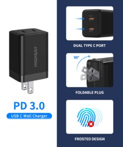 USB C Charger Block, 40W USB C Block Double C Charger Block PD 3.0 Fast Charger Dual USB C Wall Plug w/Foldable Plug, 2-Port (20W+20w) Charger Block for iPhone 14/13 Pro Max, iPad, Galaxy, Pixel etc 2 Port-40W Black-40W 10 61LE9k3J L