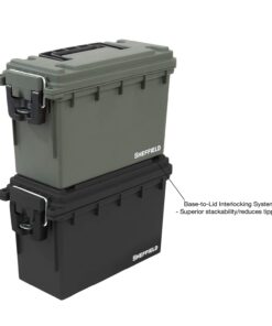 Sheffield 12626 Field Box, Plastic Ammo Can for Pistol, Rifle, and Shotgun Ammo, Water Resistant Storage Box w/ 3 Locking Options, Olive Drab Green Cans, Made in The U.S.A. 28 61LIIamyi6L