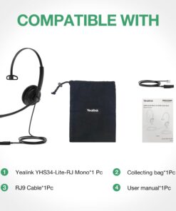 Yealink Phone Headsets for Office Phones YHS34 Lite QD to RJ9 Wired Headset Compatible with Poly Snom Grandstream Phones Desk Landline Headset with Microphone -Mono/72g/2.1m Cable Foamy Ear Cushions - Mono Compatible with Yealink|Poly|SNOM|Grandstream 18 61LIt6O 2gL