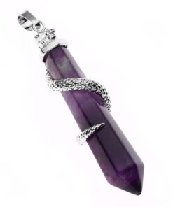 MANIFO Jewelry Copper Snake Wrapped Natural Amethyst Gemstone Energy Healing Crystal Hexagonal Pendant Necklace with Stainless Steel Chain 24" 10 61LJ4KhmmSL