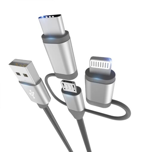 MICFLIP [Apple MFi Certified 3 in 1 Charging Cord Adapter with Lightning/Type-C/Micro USB Port Connectors for iPhone 15/14,iPad,Huawei, HTC,LG,Samsung Galaxy,Sony Xperia and More (1 Pack,3.4ft) 1 Pack,3.4ft
