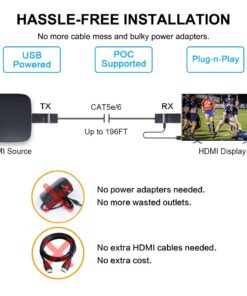 DDMALL 196ft HDMI Extender Over Single CAT5e/CAT6 Cable, Mini Size, Deep Color, 3D, Zero Loss, Zero Latency, Full HD, POC, Auto EDID, HDMI Transmitter and Receiver Kit (HE-15) 196ft 1080p Kit 9 61LNShcAdL
