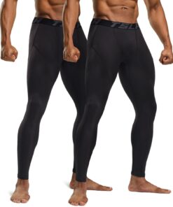 Alternative view of TSLA 1 or 2 Pack Men's Thermal Compression Pants, Athletic Sports Leggings & Running Tights, Wintergear Base Layer Bottoms X-Small 2pack Dim Tights Black/Black