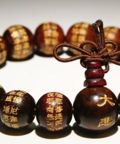 Purple Whale Unisex Tibetan Buddhist Wood Prayer Beads Bracelet, Chinese Calligraphy Words Engraved Feng Shui Bracelet, Elasticated Wrist Accessory, Brown, 7.5 Inches 7 61LPTNIjABL