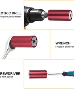 Linkstyle 4PCS Universal Socket Grip Tool Set, 7mm-19mm Socket Wrench with Power Drill Adapter Multi-Function Wrench Repair Kit Ratchet Gadgets, Gifts for Men Husband Boyfriend DIY Handyman Red 8 61LQ8FPb4BL