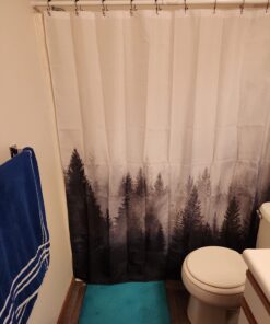 ORTIGIA Misty Forest Shower Curtains,Nature and Woodland Shower Curtain,Fantasy Fog Magic Winter Tree Bath Curtain for Bathroom,Waterproof Polyester Fabric 72" Wx72 L-with Hooks 72W x 72L(12 Metal Hooks,12 Grommets) Dark Forest 39 61LTRZ2hOCL