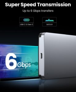 Alternative view of UGREEN USB C Hard Drive Enclosure for 2.5" SATA SSD HDD Aluminum USB C to SATA Adapter USB 3.1 Gen 2 Support UASP SATA III Compatible with MacBook Pro Air WD Seagate Toshiba Samsung Hitachi