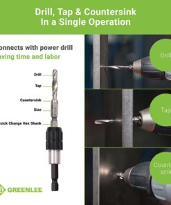 Greenlee DTAPKIT Drill/Tap Kit for Metal, One-Step Drilling, Tapping, and Deburring/Countersinking Set with Quick Change Adaptor 6-32 to 1/4-20 12 61LddvrzDL