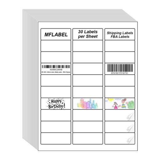 MFLABEL Address Labels, 1"x2-5/8" Mailing Labels, 30-UP White Shipping Labels for Inkjet or Laser Printer, 15000 Sticker Labels (500 Sheets), 30 Labels per Sheet 500 Sheet 1" x 2-5/8" (30-up)