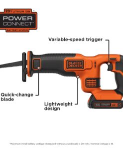 BLACK+DECKER 20V MAX* Cordless Reciprocating Saw Kit (BDCR20C) 18 61LlTgAQZyS
