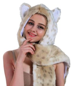 Snow Leopard Faux Fur Full Animal Hood Hoodie Hat with Paws Mittens Gloves New by HatButik 6 61LndbiUrML