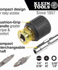 Klein Tools 32561 Multi-Bit Screwdriver / Nut Driver, 6-in-1 Stubby Screwdriver with 2 Phillips, 2 Slotted Bits, 2 Nut Drivers 28 61Lp0uL tQL