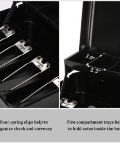 Jssmst Large Locking Cash Box with Money Tray, Lock Box with Security Cable Metal Money Box with Key Lock, Black, CB02304XL Black Key Lock 28 61Lq3GN10XL