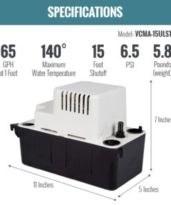 Little Giant VCMA-15ULST 115 Volt, 65 GPH, 1/50 HP Automatic Condensate Removal Pump with Safety Switch and Tubing, Black/White, 554415 Includes Safety Switch/Tubing 42 61LtIQerpL