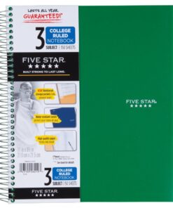 Five Star 06210 Wirebound 3-Subject Notebook, College Rule, 11 x 8 1/2, 150 Sheets, Assorted Assorted Colors 24 61Lxs hT2WL