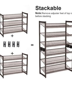 SONGMICS 3-Tier Shoe Rack Storage, Adjustable Metal Mesh Shoe Organizer Stand, Flat/Angled Stackable Shoe Rack Shelf for 9-12 Pairs, Shoe Tower for High Heels, Sneakers, Bronze, 12.1" x 29.1" x 24.7" 30 61LyMA rJmL