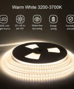 ALITOVE LED Strip Lights Warm White Waterproof 32.8ft 1200 LEDs 2835 SMD 24V DC 3500K Outdoor LED Flexible Ribbon for Kitchen Bedroom Garden Under-cabinet Backyard Hallways(No Power Supply & Adhesive) SMD 10M IP67 19 61M X6vAqBL