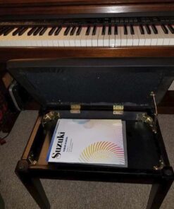 Smartxchoices 22''L Cushion Padded Piano Bench with Storage PU Leather Keyboard Stool Ebony Solid Wooden Seat Black 28 61M0tp9cRPL