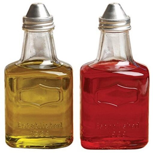 Circleware Yorkshire Mini Glass Olive Oil and Vinegar Dispenser Bottles, Set of 2 Kitchen Preserving Glassware for Salad Dressing and Cooking, Home Decor Gifts, 6.5 oz, Clear