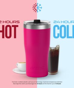 Arctic Tumblers | 30 oz Matte Pink Insulated Tumbler with Straw & Cleaner - Retains Temperature up to 24hrs - Non-Spill Splash Proof Lid, Double Wall Vacuum Technology, BPA Free & Built to Last 30 oz Tumbler Matte Pink Powder Coat 17 61M3JgASH1L