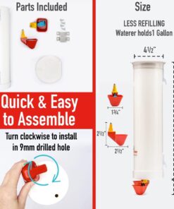 Royal Rooster 1 Gallon Automatic Twin Chicken Waterer with 2 Gravity-Feed Valve-Operated Drinking Cups - Indoor and Outdoor Coop Hanging Chicken, Duck and Poultry Water Dispensing System 20 61M4v45XL