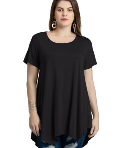 Alternative view of LARACE Short Sleeve Shirts for Womens Plus Size Tops Casual Summer Clothes Asymmetrical Tunic Blouses Black 1X