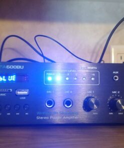 PYLE Wireless Bluetooth Karaoke Amplifier Home Car Bus Tours 300 Watts 2 Channel Digital Home Audio PA Receiver System 2 Microphone Input Control, FM Radio, USB,12 Volt Power Option Pyle PFA600BU 33 61M837Eng L