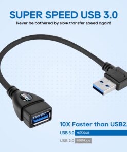 UCEC USB 3.0 Extension Cable Short SuperSpeed USB Cable Extender USB 90 Degree Adapter-Male to Female-A Left & Right Angle for Webcam, Printer, Flash Drive, Hard Drive, USB Keyboard, Gamepad, 2 Pack Black-Left & Right Angle 19 61MBoklKrmL