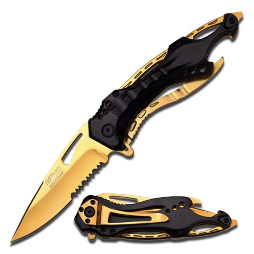 MTECH USA MT-A705 Series – Spring Assisted Folding Knife, Pocket Clip, Tactical, EDC, Self Defense Black/Gold 4.5-inch closed