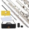 Glory Silver Plated Intermediate Open/Closed Hole C Flute with Case,Tuning Rod,Polish Cloth,Joint Grease,a pair of Gloves and screw driver 16 Open Hole 33 61MCtsnPzL