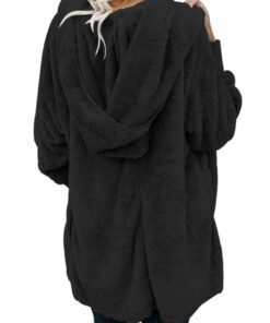 Alternative view of Dokotoo Womens 2023 Winter Long Sleeve Solid Fuzzy Fleece Open Front Hooded Cardigans Jacket Coats Outerwear with Pocket XX-Large A Black