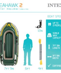 INTEX 68347EP Seahawk 2 Inflatable Boat Set: Includes Deluxe 48in Aluminum Oars and High-Output-Pump – SuperStrong PVC – Fishing Rod Holders – 2-Person – 520lb Weight Capacity 26 61MGsp yrL 1