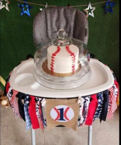 Baseball Banner for 1 St Birthday - First Birthday Decorations for Baseball Rag Tie Fabric Garland, Photo Booth Props Red White Blue, Birthday Souvenir and Gifts for Boy 30 61MHGDwEgNL