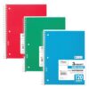 Mead Spiral Notebooks, 3 Subject, Wide Ruled Paper, 120 Sheets, 10-1/2" x 7-1/2", Red, Green, Blue, 3 Pack (73179) Pack of 3 Red/Green/Blue 25 61MK3D83QLL