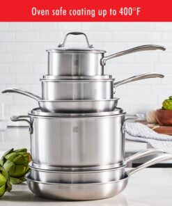 ZWILLING Spirit 3-ply 10-pc Stainless Steel Ceramic Nonstick Pots and Pans Set, Dutch Oven, Fry Pan 10-pc Ceramic 24 61MKADWVaGL