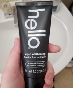 Hello Activated Charcoal Epic Teeth Whitening Fluoride Free Toothpaste, Fresh Mint and Coconut Oil, Vegan, SLS Free, Gluten Free and Peroxide Free, 4 Ounce 4 Ounce (Pack of 1) 39 61MSk63YqIL
