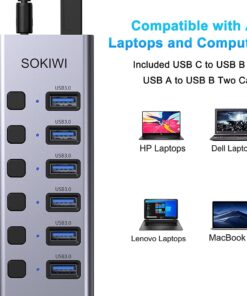 Powered USB Hub, 8-Port USB Hub 3.0 with SD/TF Card Readers, USB 3.0 Port Hub with Individual On/Off Switches and 5V/4A Power Adapter, USB C Hub Splitter for Laptop 8 IN 1 15 61MeP757i0L