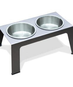PetFusion Elevated Dog Bowls in Premium Anodized Aluminum Stand (Tall 8"). 2 US FOOD GRADE Stainless Steel 56oz bowls, Metallic Gray Tall - 8" 19 61MeeC2GJcL