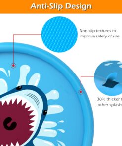 Jasonwell Splash Pad Sprinkler/ Play Mat for Kids, Outdoor Water Toys Inflatable for Baby Toddler Boys Girls Children Age 18+ Months ,Outside Backyard Dog Pool Shark 68" 20 61MezoJPYhL