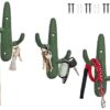 Comfify Set of 3 Hooks Cast Iron Cactus Double Wall Mounted Hooks/Hangers - Decorative Wall Mounted Hooks for Coats, Bags, Towels and More - w/Screws and Anchors Included - Rustic Green 26 61MhNrjykBL
