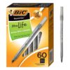 BIC Round Stic Xtra Life Ballpoint Pens, Medium Point (1.0mm), Black, 60-Count Pack, Flexible Round Barrel For Writing Comfort (GSM609-BLK) 60 Count (Pack of 1) 38 61Mi2KElT8L